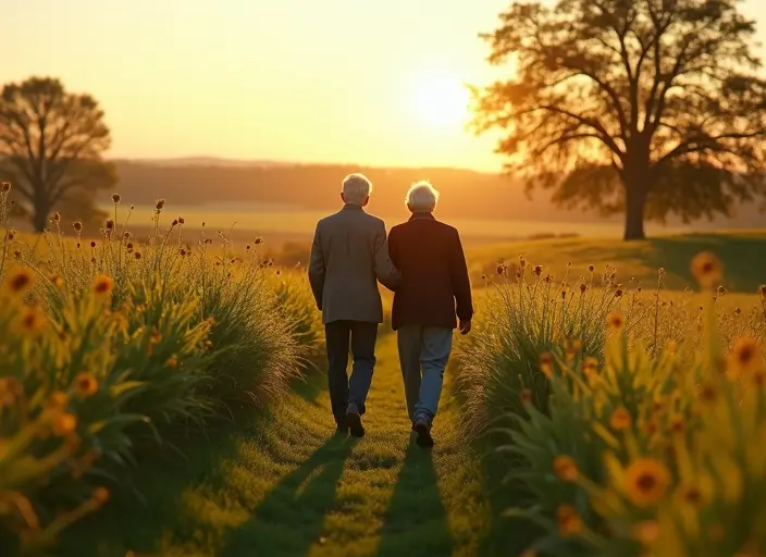 Clients walking at sunset